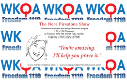 Nora Firestone Show on WKQA radio banner. 